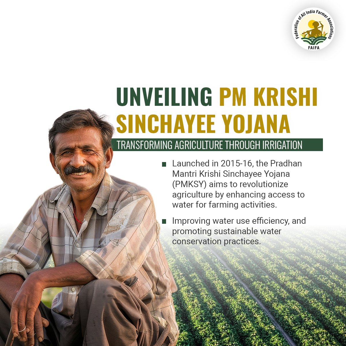 Enhancing Farming Potential: Pradhan Mantri Krishi Sinchayee Yojana (PMKSY) revolutionizes irrigation methods for agricultural prosperity. 
.
#PMKSY #SustainableIrrigation
#SustainableAgriculture
#FarmersFirst