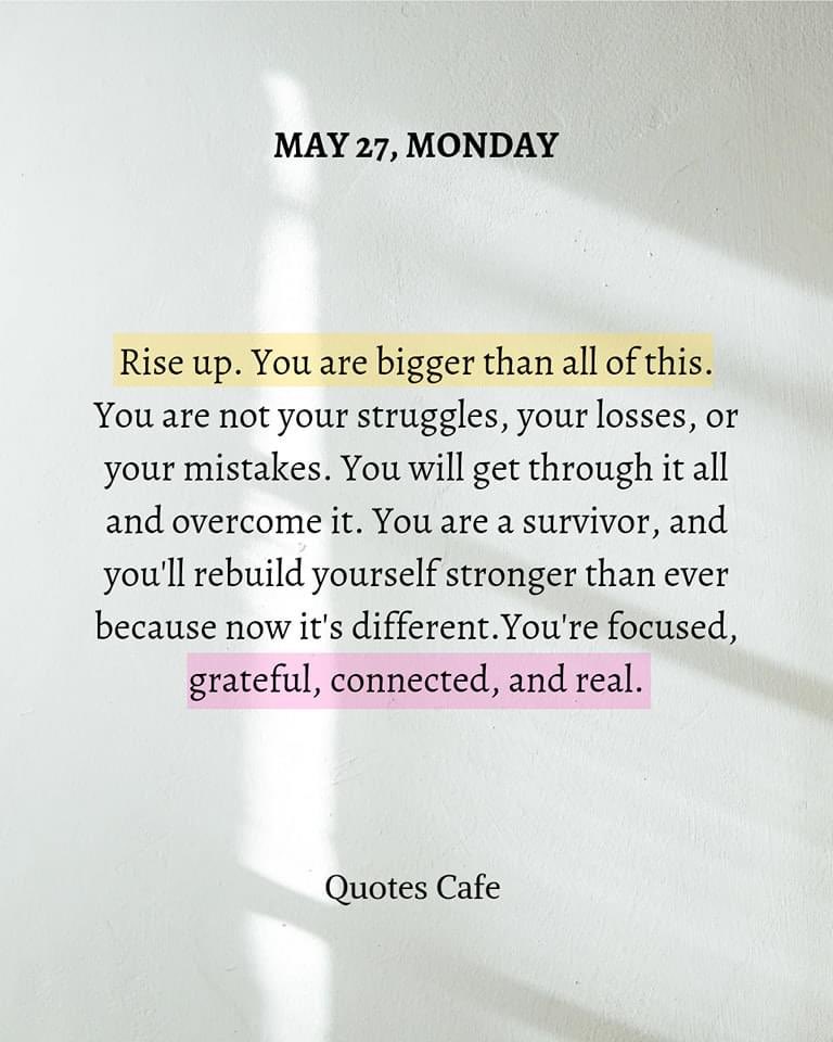 A message for today … I think we can all agree that life can sometimes come at us hard. The reality is that you can’t prove the quality of anything until it has been tested. The true quality of your life is not determined when things are going great but in the face of adversity.