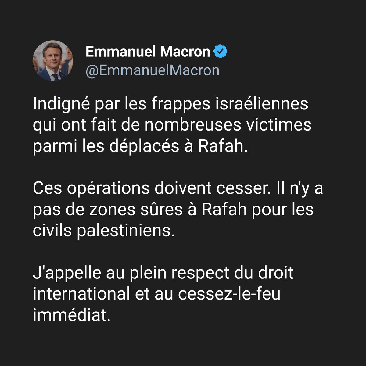 S'indigner, c'est le minimum. Agir, c'est mieux. @EmmanuelMacron, allez-vous reconnaître l'État de Palestine ? Allez-vous prendre des sanctions contre Israël ? Sans ça, vous êtes complice du génocide et vous blanchissez les crimes de guerre de Netanyahu.