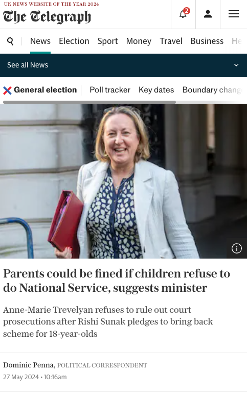 Latest 'teach 18 year olds to take responsibility for themselves' news: their PARENTS would be fined if they didn't enroll in National Service. Which seems somewhat confused logic.