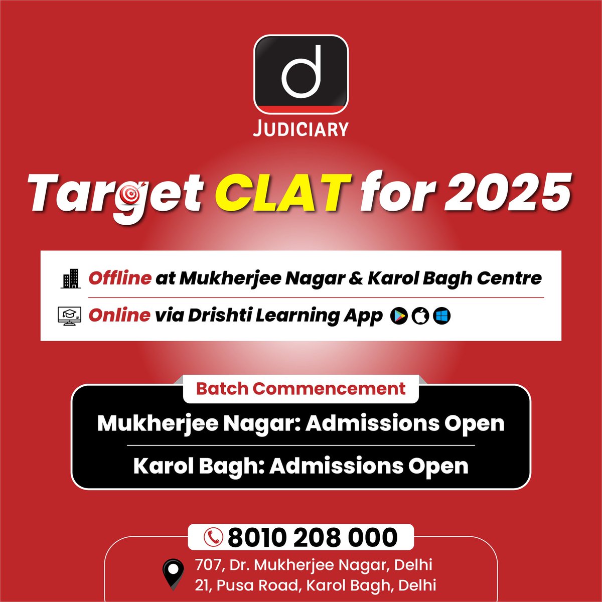 Join the path to legal excellence with our Target CLAT 2025 program!

Check the link: drishti.xyz/CLAT2025

#CLAT #JudicialServices #NewBatch #Law #Learning #LawStudents #India #IndianJudiciary #LegalStudies #Constitution #Aspirants #TeamDrishti  #DrishtiJudiciary