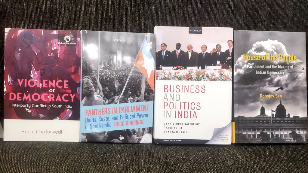 New additions to CSH library offering profound insights into Indian politics & society: • House of the People by @ronojoy_sen • Business and Politics in India by @jaffrelotc, Kohli & Murali • Panthers in Parliament by Hugo Gorringe • Violence of Democracy by Ruchi Chaturvedi