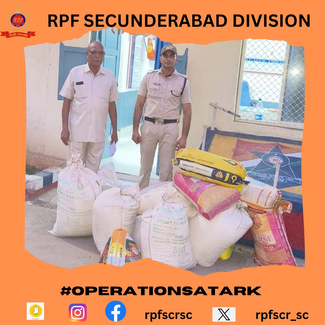 RPF/SC Division's commitment shines in #OPERATIONSATARK, addressing smuggling and enforcing tax regulations seized 300 Kgs PDS rice total Rs.10500/underscores their resolute dedication to safeguarding national interests.