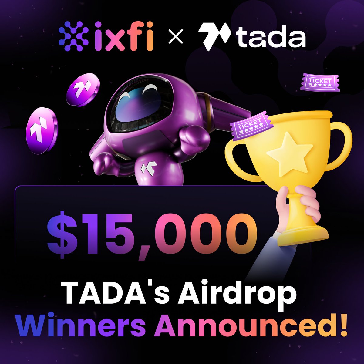 🏆 Congratulations to the 150 winners of our $15,000 $TADA Airdrop! Thank you to all who participated and made this a fantastic event. Are you one of the lucky winners? Check here: 👉 rewards.ixfi.com/ta-da/details/…