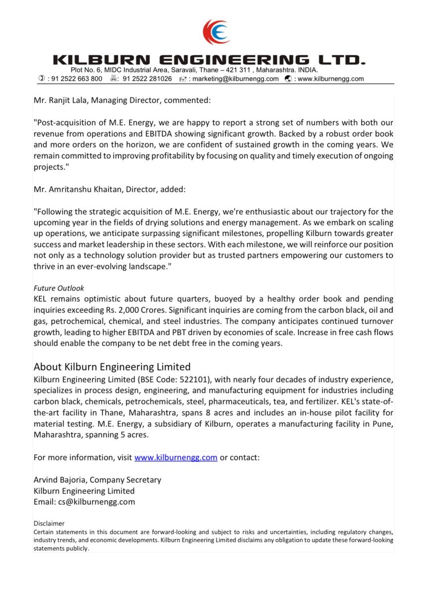 Positive commentary from Kilburn engineering management🔥🔥.

🔹Pending inquiry for more than 2000cr🔥.
🔹Management is confident about sustain the growth in future🚀

#KLBRENG 
#KILBURN
#KILBURNENG
#KILBURNENGINEERING 
#StockToWatch 
#StockInFocus 
#Q4FY24