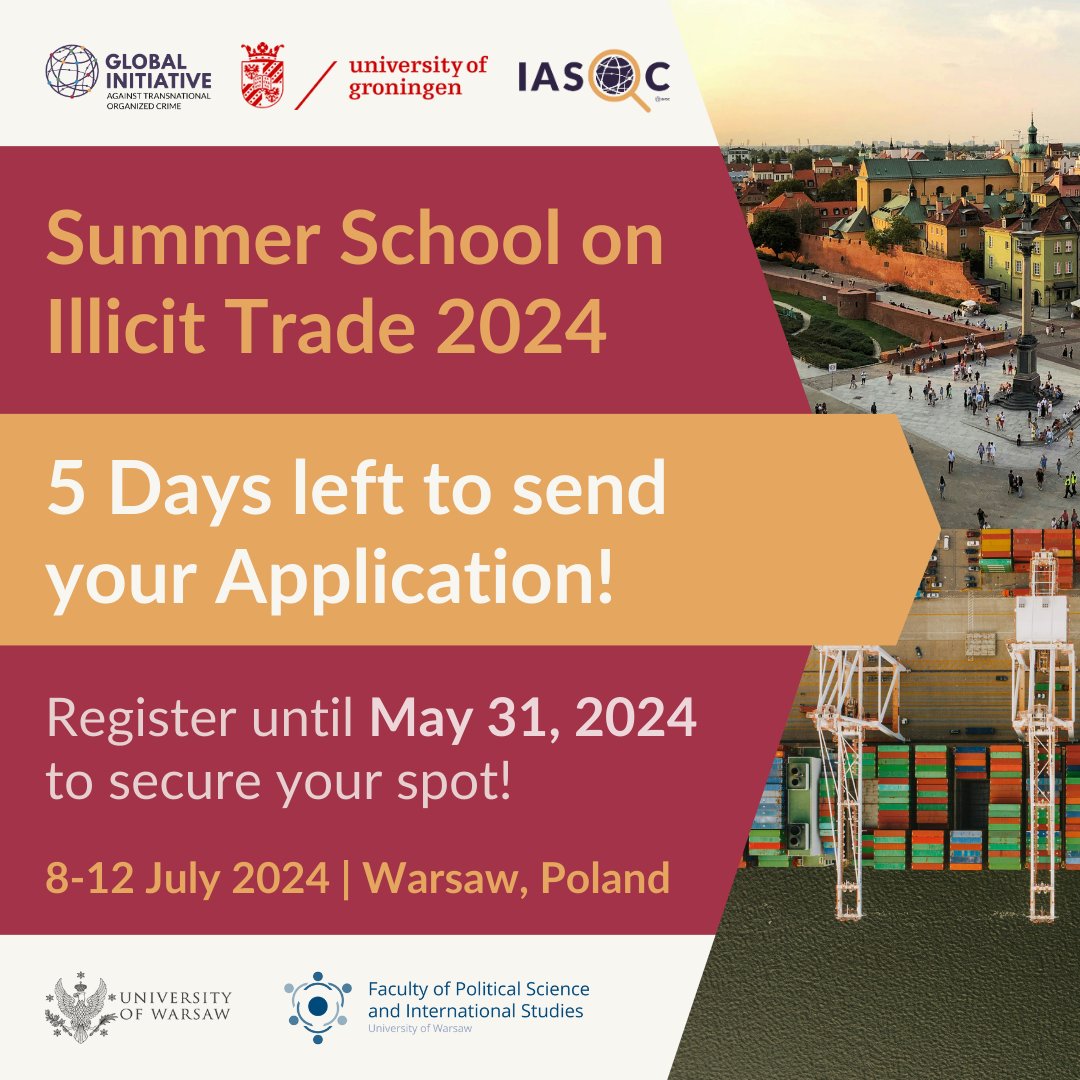 ⏰ Only 5 Days left to apply for the Summer School on Illicit Trade 2024! 🌍📝 Don't miss this unique opportunity to dive deep into global illicit trade issues with leading experts. Apply now and secure your spot! Click here to learn more 👉 globalinitiative.net/analysis/summe…
