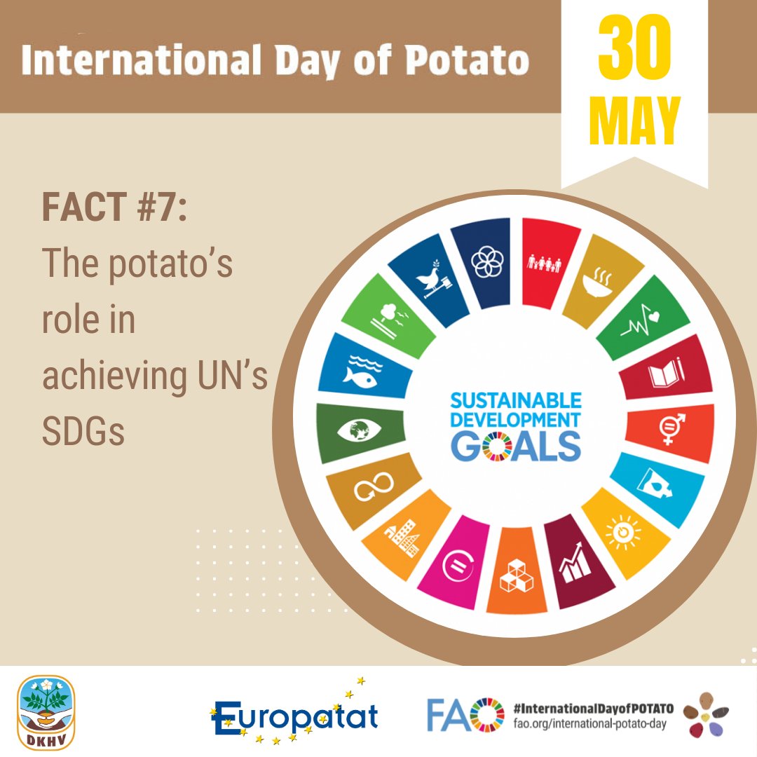 Happy #InternationalDayOfPotato! 🌍🥔🎉

Heute feiern wir mit der @FAO, @Europatat & allen #Kartoffelprofis und -liebhabern weltweit den ersten Internationalen Tag der #Kartoffel unter dem Motto „Vielfalt ernten, Hoffnung nähren“. 

Fakt #7: Kartoffeln tragen zu den #SDGs bei!