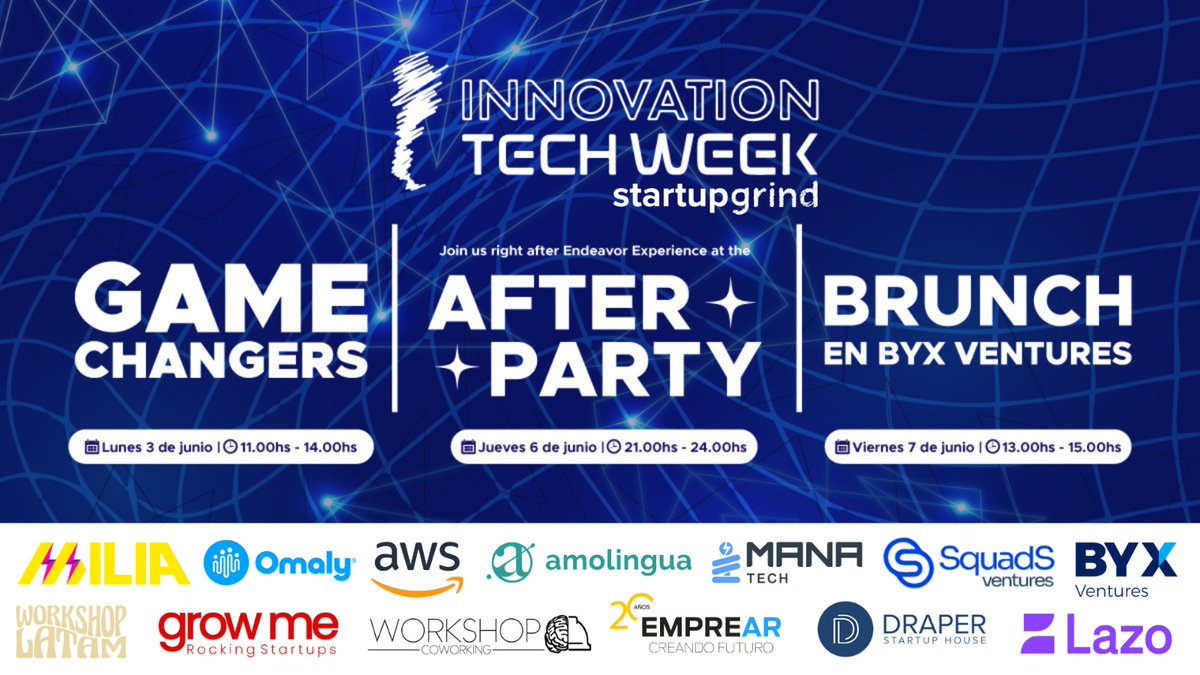 ¿Eres founder o inversor? ¡Esta es tu oportunidad! 🌟
Desde el 3 de Junio, celebramos la Innovation Tech Week en <a href="/StartupGrind/">Startup Grind</a> con partners increíbles!

Conéctate, inspírate y aprende con este evento de eventos:
startupgrind.com/events/details…