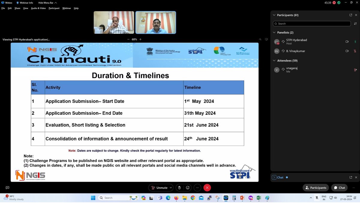 #STPIOutreach:STPI-Vijayawada conducted an outreach webinar for STPI initiatives & #NGIS #CHUNAUTI9.0 contest on 27-05-2024 for Entrepreneurs, Innovators, Students and shared various benefits of the #NGIS scheme &motivated them to participate. ngis.stpi.in @KavithaC8