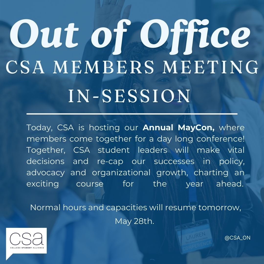 🚨 Out of Office, CSA Members Meeting In-Session!

Today, CSA is hosting our Annual MayCon, where members come together for a day long conference.

Normal hours and capacities will resume tomorrow, May 28th.