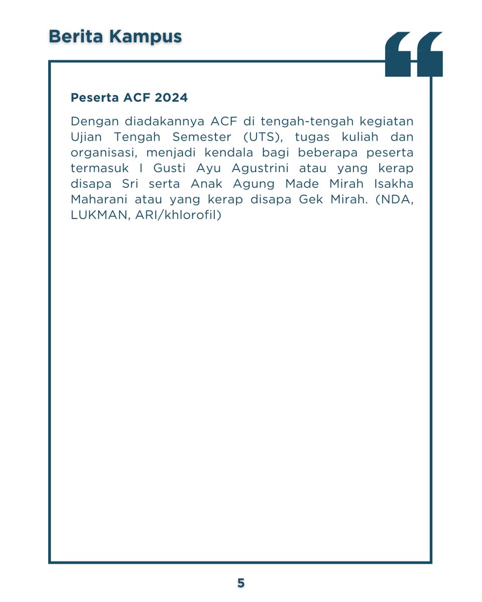 LpmKhlorofil's tweet photo. dilaksanakan pada 3 - 5 Mei 2024 secara luring, bertempat di Alam Tirta Outbound, Desa Carangsari, Kecamatan Petang, Kabupaten Badung, Provinsi Bali.

Baca  Selengkapnya Melalui Slide Berikut 👉🏻👉🏻

#LPMKhlorofil
#MediaPertanianTanpaBatas
#Persmahasiswa #Persma #persmapertanian https://t.co/dLV9omXnHV