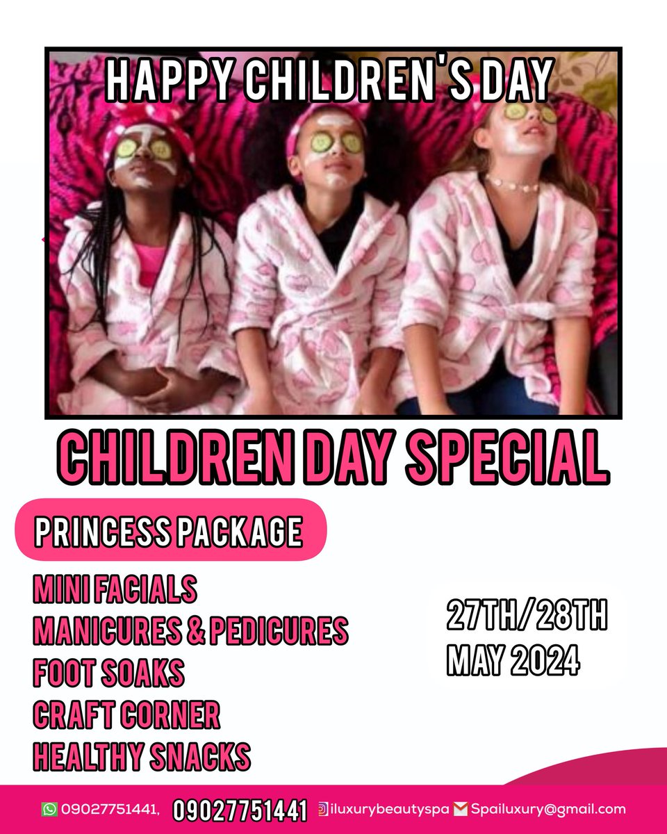 BeautyspaKemey's tweet photo. Mini pampering for maximum smiles. Indulge your child at our special Children's Day Spa! #MiniPampering #KidsJoy #SpaTime #ChildrensHappiness https://t.co/zrK51y4MHv