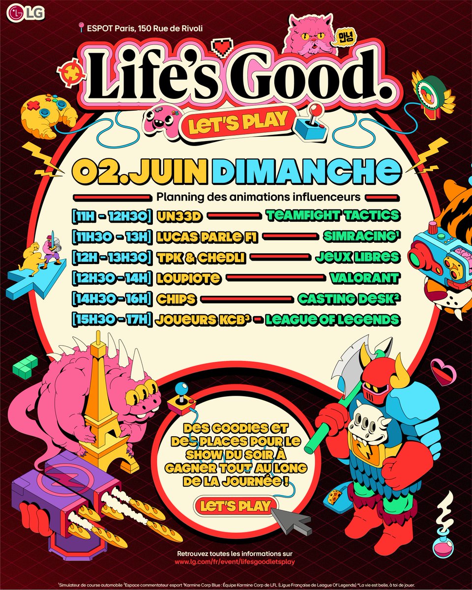 Dernière ligne droit avant #LifesGoodLetsPlay !

Un WEEK-END de folie avec ... des INVITÉS de folie 😍

Il y aura également des places pour les shows du soir à gagner sur les 2 journées !

Toutes les infos et inscriptions 👉 lg.com/fr/event/lifes…