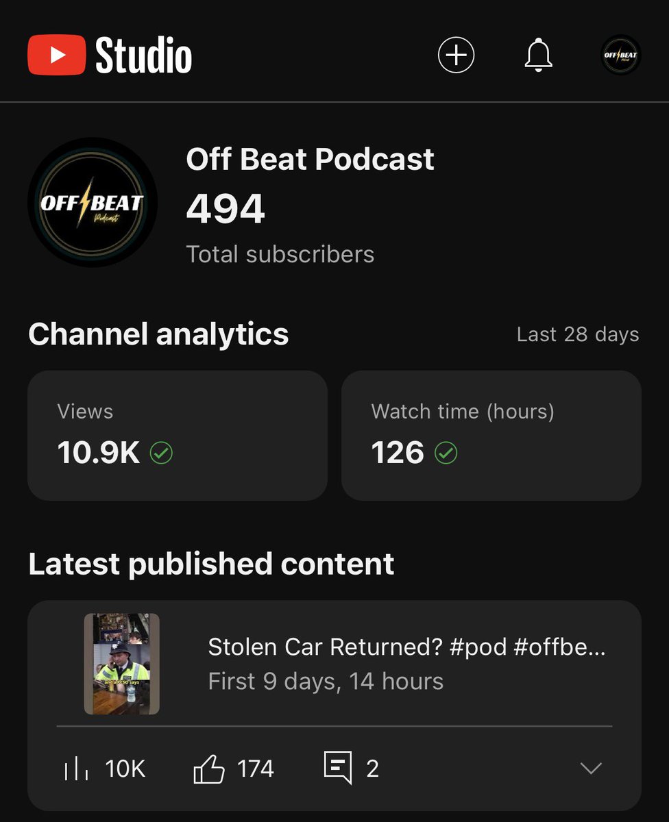 Morning all, hope everyone is having a top bank holiday If anyone fancies making this a lovely 500, it would be much appreciated x youtube.com/@offbeatpodcas…