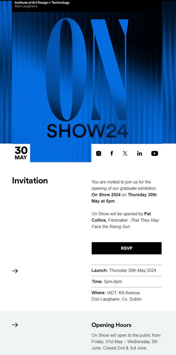 My students' grad show launches this Thursday @myIADT 
Hope you see you there!