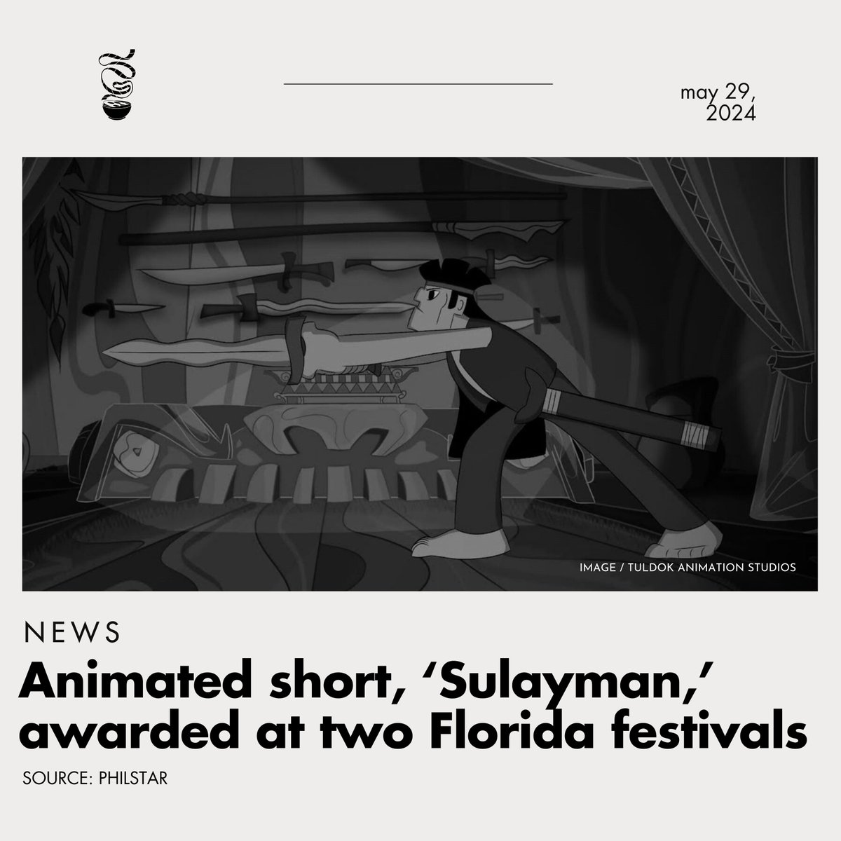 MORE WINS FOR FILIPINO FILMMAKERS!

'Sulayman' was awarded at two film festivals in Florida, United States. It won Best Animated Film at the PENSACON Short Film Festival and Best Animation (Traditional) at the FantaSci Short Film Festival on May 18th.