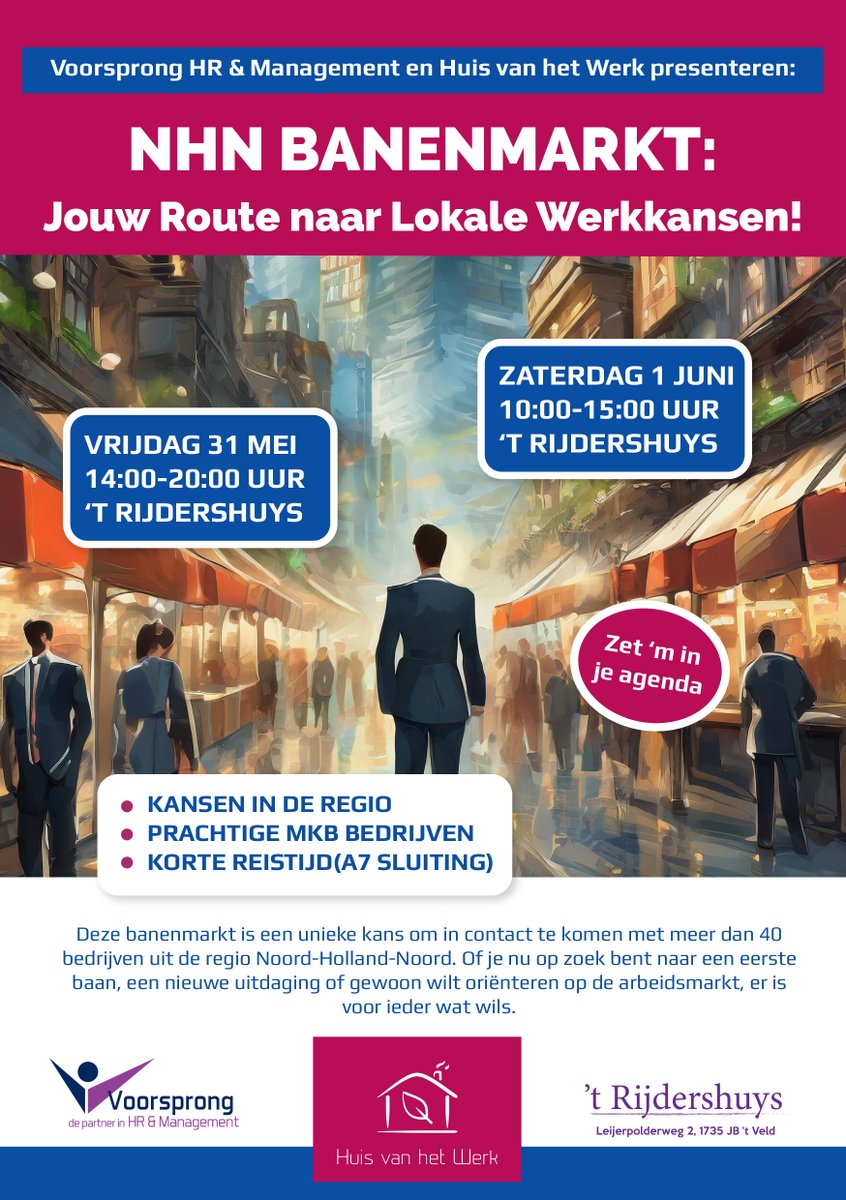 Kennemer Wonen is op 31 mei en 1 juni aanwezig op de NHN Banenmarkt! Of je nu stagiair, schoolverlater of bijna met pensioen bent, de NHN Banenmarkt is dé plek voor jou! Kom langs en ontdek wat wij voor jou in petto hebben. Locatie: Leijerpolderweg 2, ‘t Veld. #NHNBanenmarkt