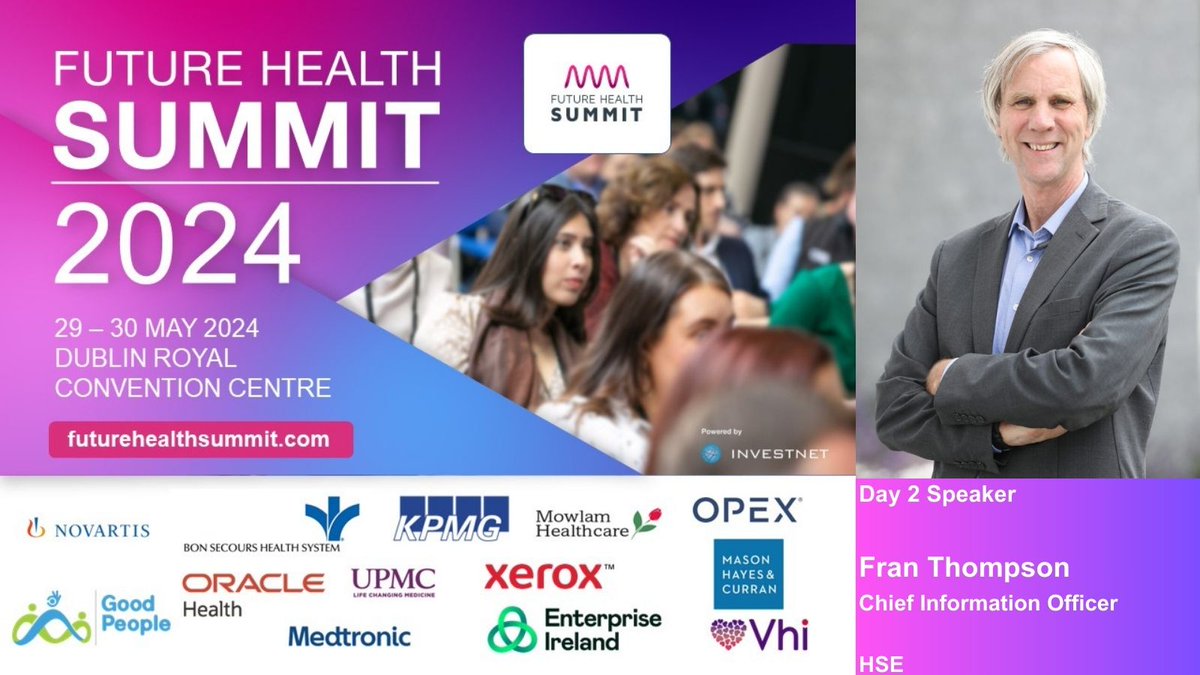 HSE CIO @frthompson will be talking about all things digital health on day 2 of The Future Health Summit. #eHealth4all #FutureHealthSummit