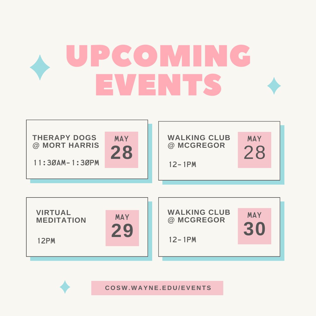 ⁠Hope to see you at our upcoming events! Visit cosw.wayne.edu for more info. ⁠
⁠
@WSUCOSW #MentalHealthAwarenessMonth