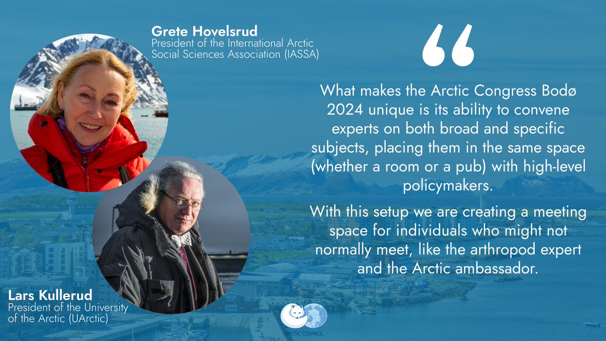 Two of our Observers, <a href="/uarctic/">UArctic</a> &amp; <a href="/IASSA_SocSci/">IASSA</a>, teamed up w/ <a href="/HNDialogue/">High North Dialogue</a> for #ArcticCongressBodø2024. 

Starting this week, the conference relates to the 🇳🇴 Chairship. We spoke to IASSA President @GreteKaare &amp; UArctic President <a href="/LKullerud/">Lars Kullerud</a> to learn more👉 arctic-council.org/news/arctic-co…