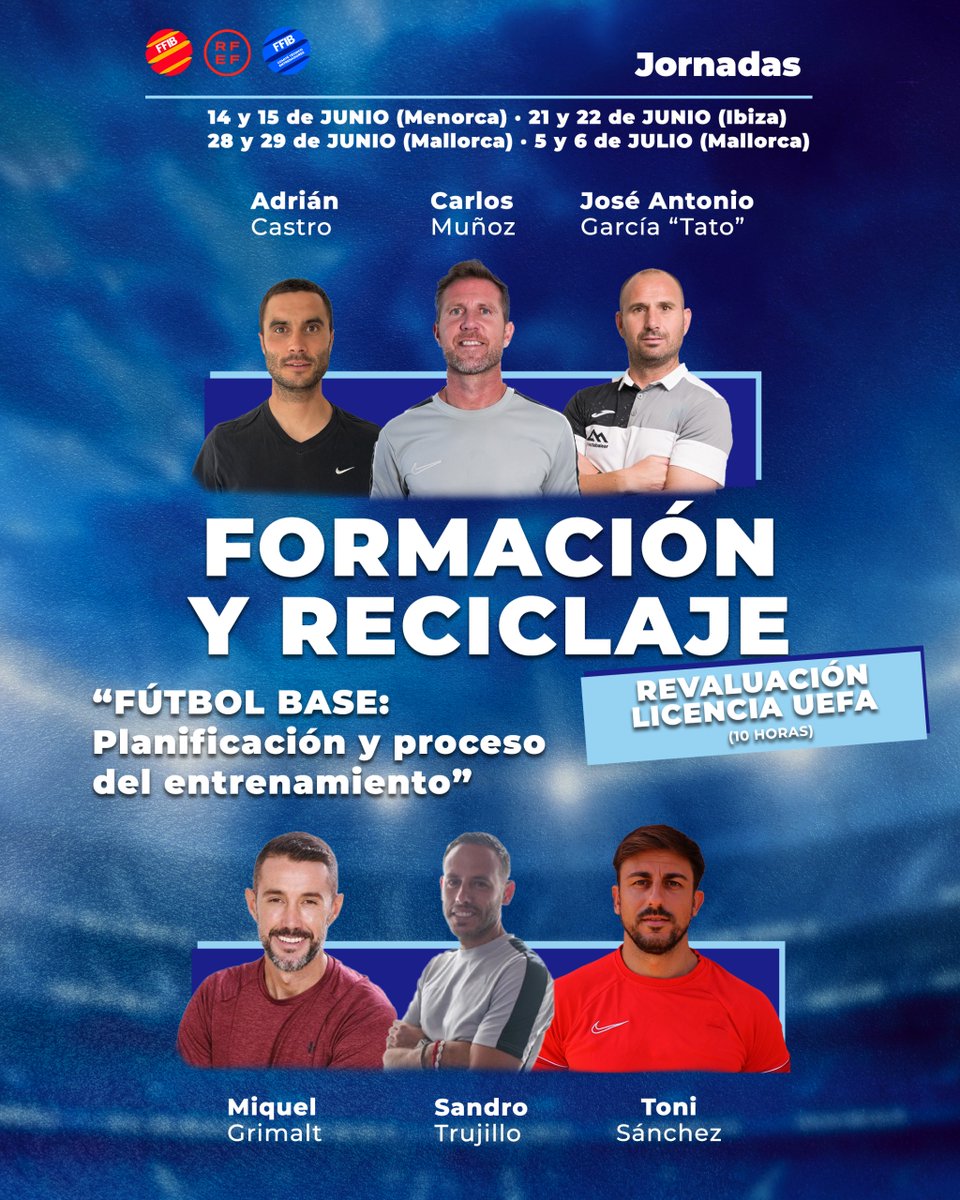 ⚽️ 𝐉𝐨𝐫𝐧𝐚𝐝𝐚𝐬 𝐝𝐞 𝐫𝐞𝐜𝐢𝐜𝐥𝐚𝐣𝐞 𝐲 𝐫𝐞𝐯𝐚𝐥𝐮𝐚𝐜𝐢ó𝐧

ℹ️ El Comité de Entrenadores organiza próximamente unas jornadas de reciclaje y revaluación de licencia UEFA 

✍️ Apunta cuándo son y el gran cartel de formación
🔜 Pronto, te podrás apuntar

#4illes1futbol