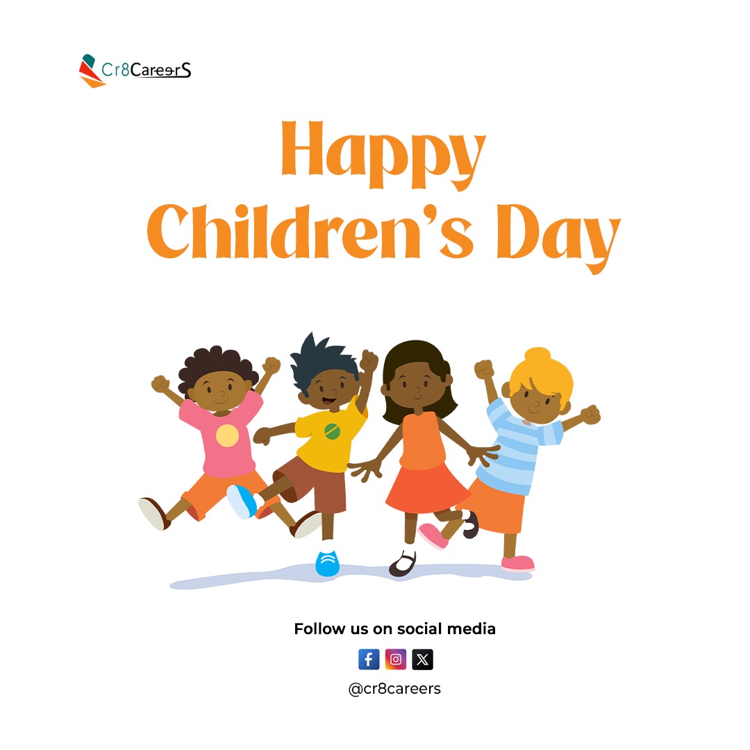 Happy Children's Day! Today, we celebrate the future - our children! At Cr8 Careers, we're all about empowering the next generation to achieve their dreams. #childrenday #childcare #cr8careers #nextgen