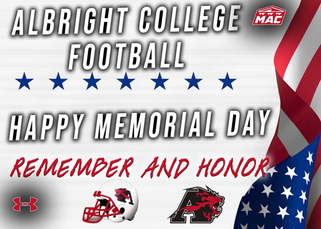 Albright Football (@albright_fball) on Twitter photo Albright Football Would Like To Express Their Gratitude To Those Who Have Made the Ultimate Sacrifice, Having Served or In Currently Serving In The Military In An Effort To Protect Our Freedoms. Happy Memorial Day 🇺🇸🫡
<a href="/AlbrightCollege/">Albright College</a>
<a href="/AlbrightLions/">Albright Lions</a>
<a href="/Isaac_Collins/">Isaac Collins</a> Albright Football Would Like To Express Their Gratitude To Those Who Have Made the Ultimate Sacrifice, Having Served or In Currently Serving In The Military In An Effort To Protect Our Freedoms. Happy Memorial Day 🇺🇸🫡
<a href="/AlbrightCollege/">Albright College</a>
<a href="/AlbrightLions/">Albright Lions</a>
<a href="/Isaac_Collins/">Isaac Collins</a>