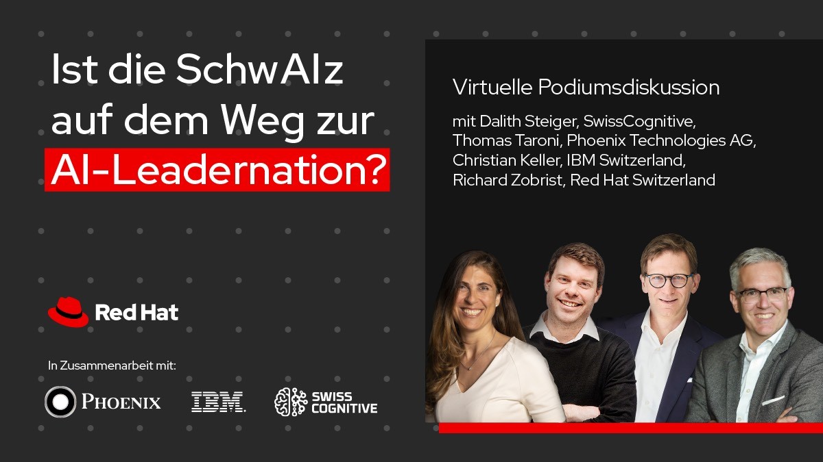 Is Switzerland on the Path to Becoming an #AILeader Nation?🚀 Join us for an online event this Wednesday, 29.05, 4:00 PM - 5:30 PM (GMT+02:00). Explore #AI's benefits & challenges with experts from, @IBM, Phoenix Technology, @RedHat & @SwissCognitive. Secure your spot: