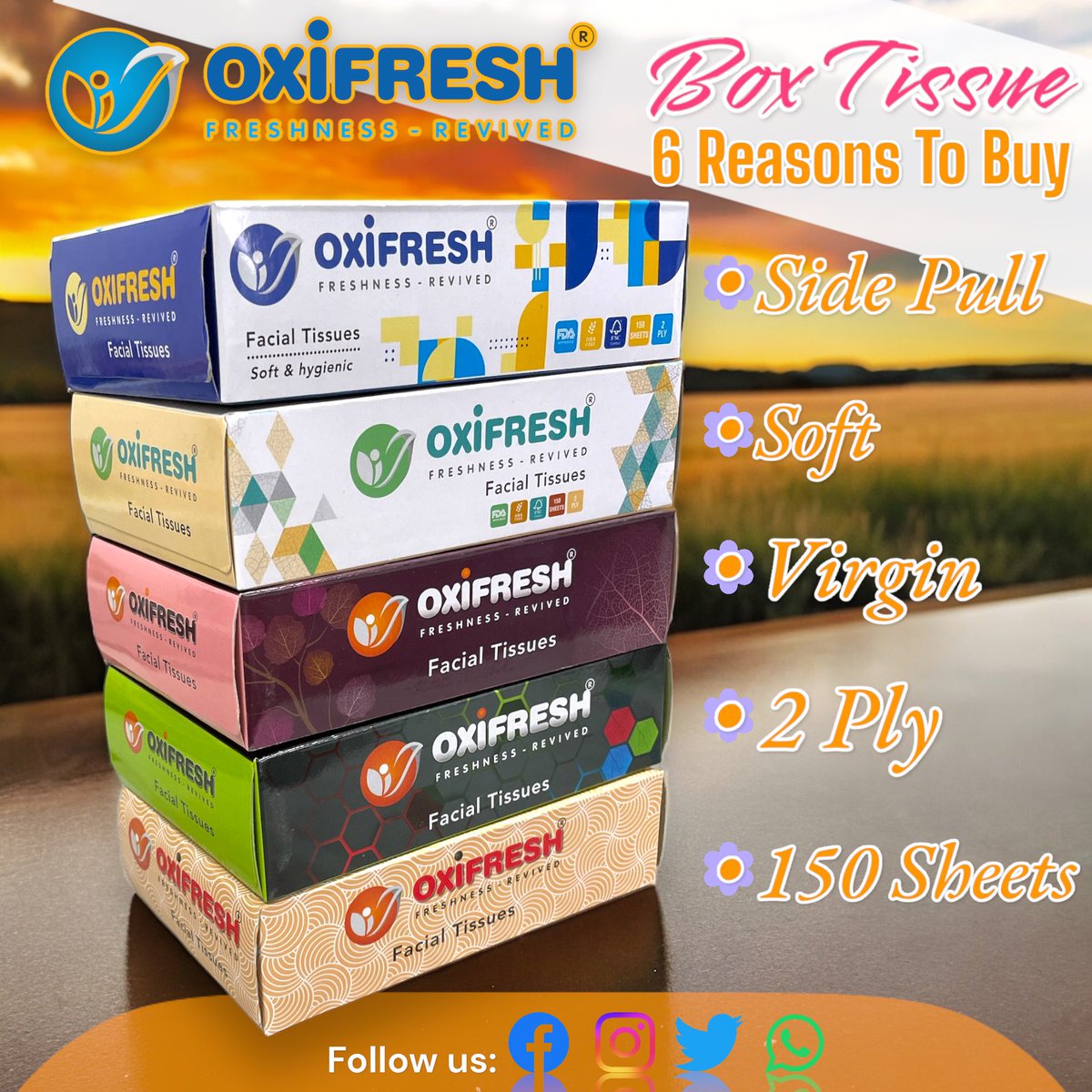 oxifreshindia's tweet photo. Oxi Fresh Box Tissue
• Softness
• Absorbency
• Non Perforated
• Strength
• 2 Ply
#oxifresh #boxtissue #tissue #lucknow #uprising #makeinindia🇮🇳 #photoshoot #photooftheday #trending https://t.co/9FgGbikTGI