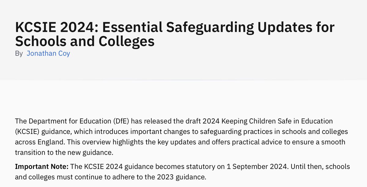 NEW BLOG: KCSIE 2024: Essential Safeguarding Updates for Schools and Colleges headteacherchat.com/blogs/kcsie-20…