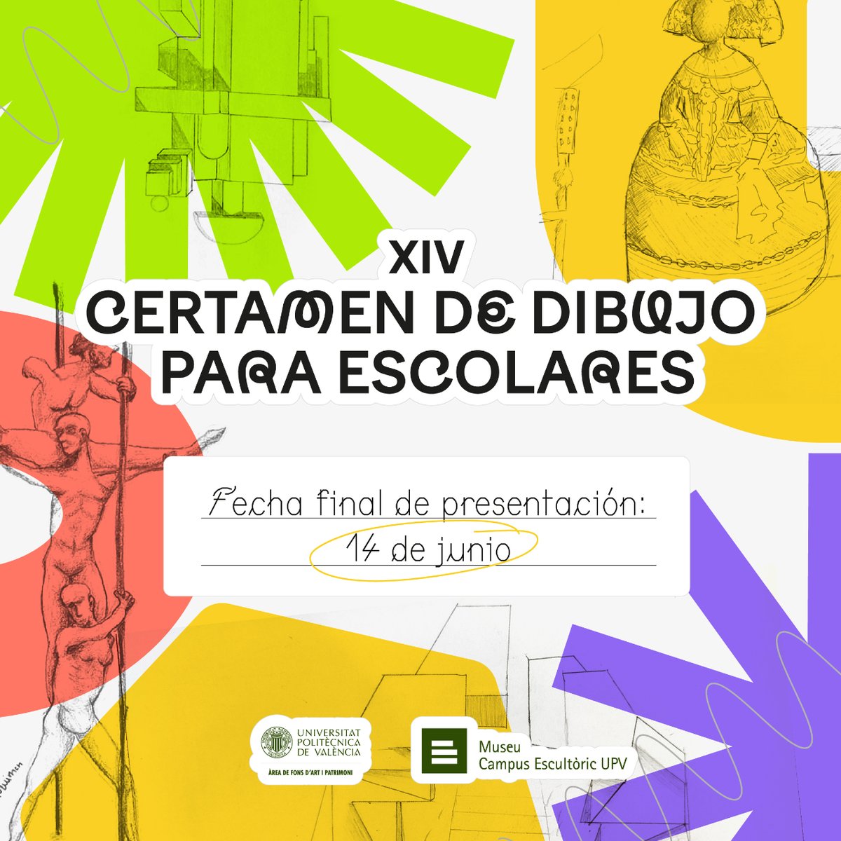 🎨 XIV Certamen de Dibujo para Escolares 🏫
La UPV te invita a participar en la creación de propuestas inspiradas en las esculturas del Museo Campus Escultórico UPV.
📅 Fecha límite de entrega: 14 de junio. 
 📧 Más info en mucaesupv@upv.es
#ExposiciónMUCAESUPV #TalentoUPV