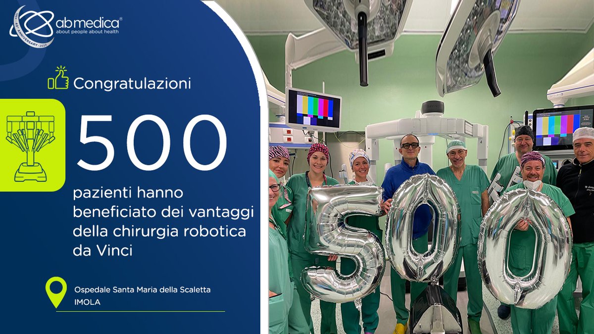Congratulazioni all’Ospedale Santa Maria della Scaletta di #Imola per le prime 500 procedure robotiche eseguite con il sistema #daVinciXi! 

shorturl.at/QbrFR

@AuslImola | @michele_masetti | @RegioneER 
#chirurgiaroboticadaVinci #aboutpeopleabouthealth #abmedica