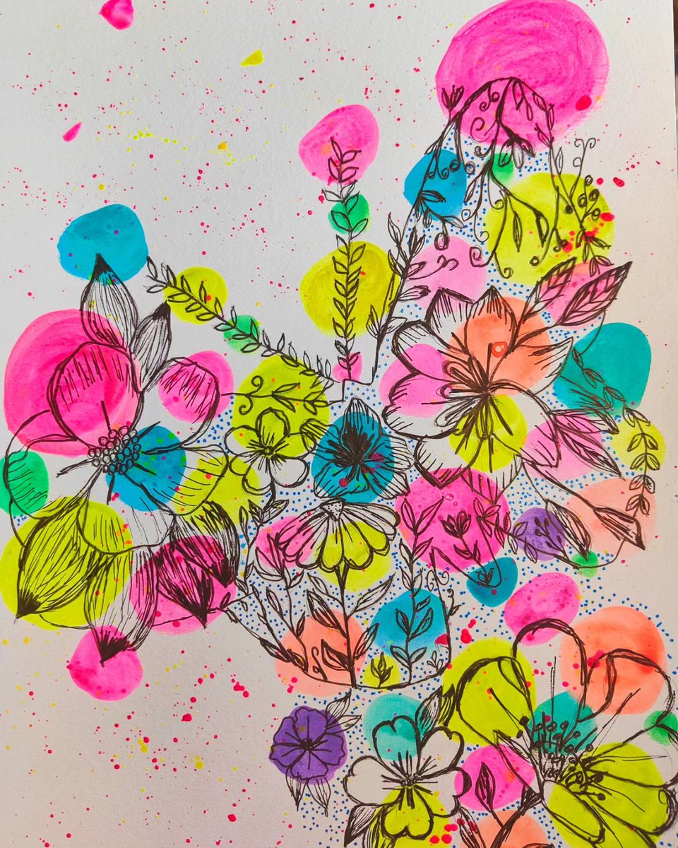 All about the bright colours! Acrylic ink and liner! #art #artist #artwork #draw #drawing #liner #fineliner #pretty #artwork #watercolour #painting #floral #flowers #ink #acrylicink #colourful