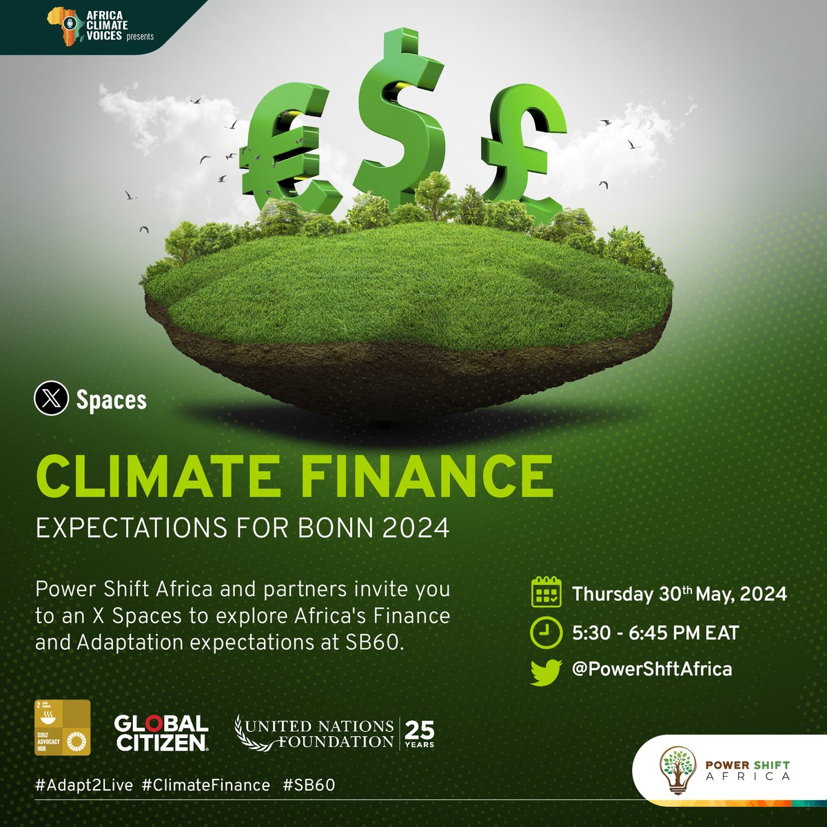 Save the Date📌 The eyes of the world are on Bonn, Germany, as SB60 gets underway next week. Top on the agenda is Finance! Will Bonn set the stage for a successful year for finance 💰? Join Power Shift Africa & partners this Thursday, May 30 at 5:30 PM EAT for an exciting X