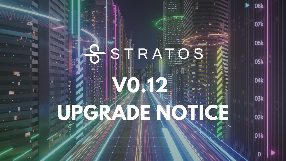 🔔 #Stratos Network v0.12 Upgrade Timeline: 🗓️ 2024-05-28 9:00 EDT: The SDS Metanode network will be stopped for upgrade preparation. Upgrade your SDS Resource Nodes during this time. 🗓️ 2024-05-28 13:00 EDT (estimated): The Stratos Chain will stop at height 3,543,000 and