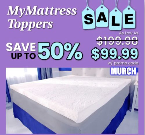 🇺🇸Happy Memorial Day!, My Pillow's My Mattress Topper on sale now. Up to 50% off! Free shipping on orders over $75. Support Patriot Mike Lindell & his company. 👉Use Promo Code 'MURCH' Call or click👇 800-684-5482 mypillow.com/murch 800-950-2917 mystore.com/murch