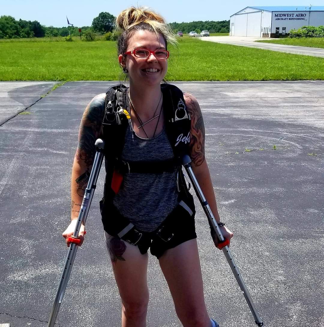I miss skydiving and the community so much. Even when I was broken and on crutches, I was so happy just to be there.