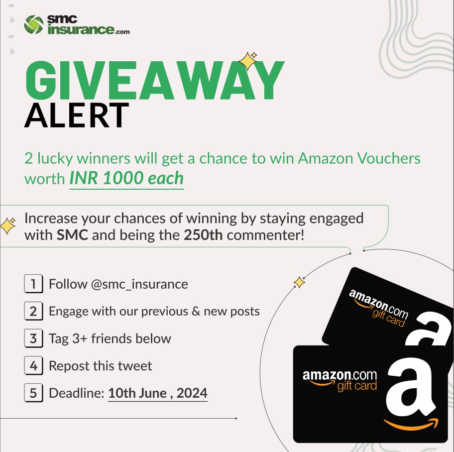 🥳Giveaway Alert 🥳 We are back with another gift of surprises! 2 lucky winners will get a chance to win Amazon Vouchers worth INR 1000 each 🎉 Simplest rules to enter: 1️⃣Follow @smc_insurance 2️⃣Engage with our old and new posts 3️⃣Tag 3+ friends below 4️⃣Repost this tweet