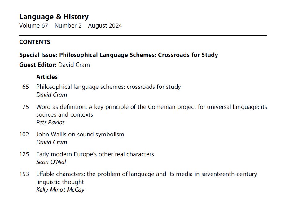 An early summer reading present from Language & History @HenrySweetSoc: our August 2024 issue is already out! Huge thanks to David Cram @JesusOxford for guest-editing this fabulous special issue on early modern philosophical language schemes 😊 tandfonline.com/toc/ylhi20/cur…