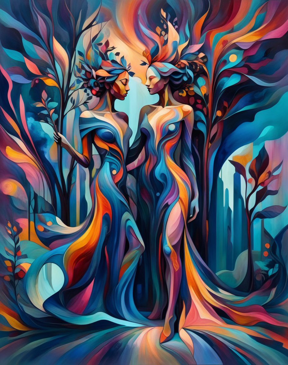 Chromatic Embrace:

Alt-📜In the abstract forest's vibrant hue,
Two figure's embrace, a bond so true.

#nature #love #forest #MondayFeeling #MondayVibes #country #nyc #image #aiart #art #ai #digitalart #AiArtSociety #aiartwork #aiartworks #oilpainting #aiartist #abstract 🙂