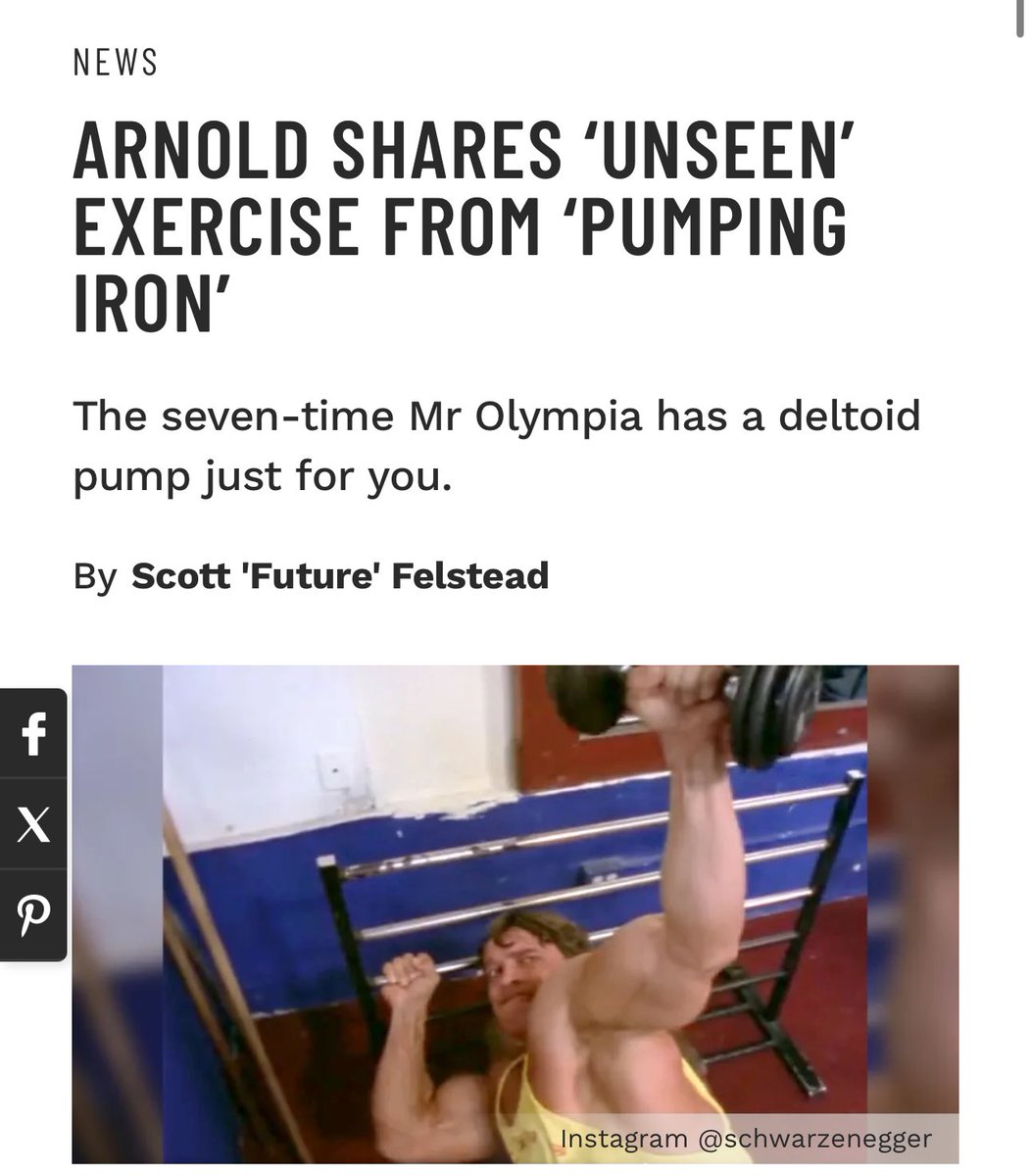 muscle_fitness's tweet photo. ARNOLD SHARES ‘UNSEEN’ EXERCISE FROM ‘PUMPING IRON’
The seven-time Mr Olympia has a deltoid pump just for you.
By Scott 'Future' Felstead
Read Article: https://t.co/jyYTfchnfh
#arnoldschwarzenegger #bodybuilder #bodybuilders #bodybuilding #bodybuildinghistory #bodybuildingnews #entertainment #pumpingiron #entertainmentnews #shoulderexercises #shoulders