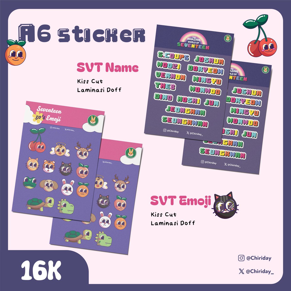 [OPEN PO P-LAND VOL. 3 MERCH]

💎SEVENTEEN EDITION💎

⟡ sticker a6 - svt name 16K
⟡ sticker a6 - svt emoji 16K
⟡ keychain - svt bocil 36K

PO period: 27 Mei - 8 Juni 2024
PO link: bit.ly/chiridaypland