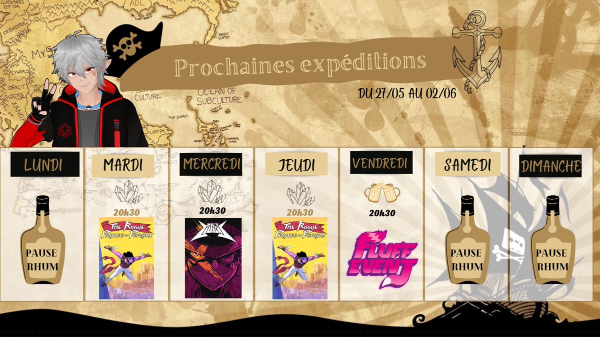 Mardi/Jeudi Le nouveau Prince Of Persia !

Mercredi Zet Zillions ! Rogue Like Deck Building ou on affronte des planetes !

Ca a l'air loufoque et mega fun !

Vendredi on commence le Fluff Event !

Evènement Caritatif pour l'association "Contre les Violences sur Mineurs" (CVM)  !