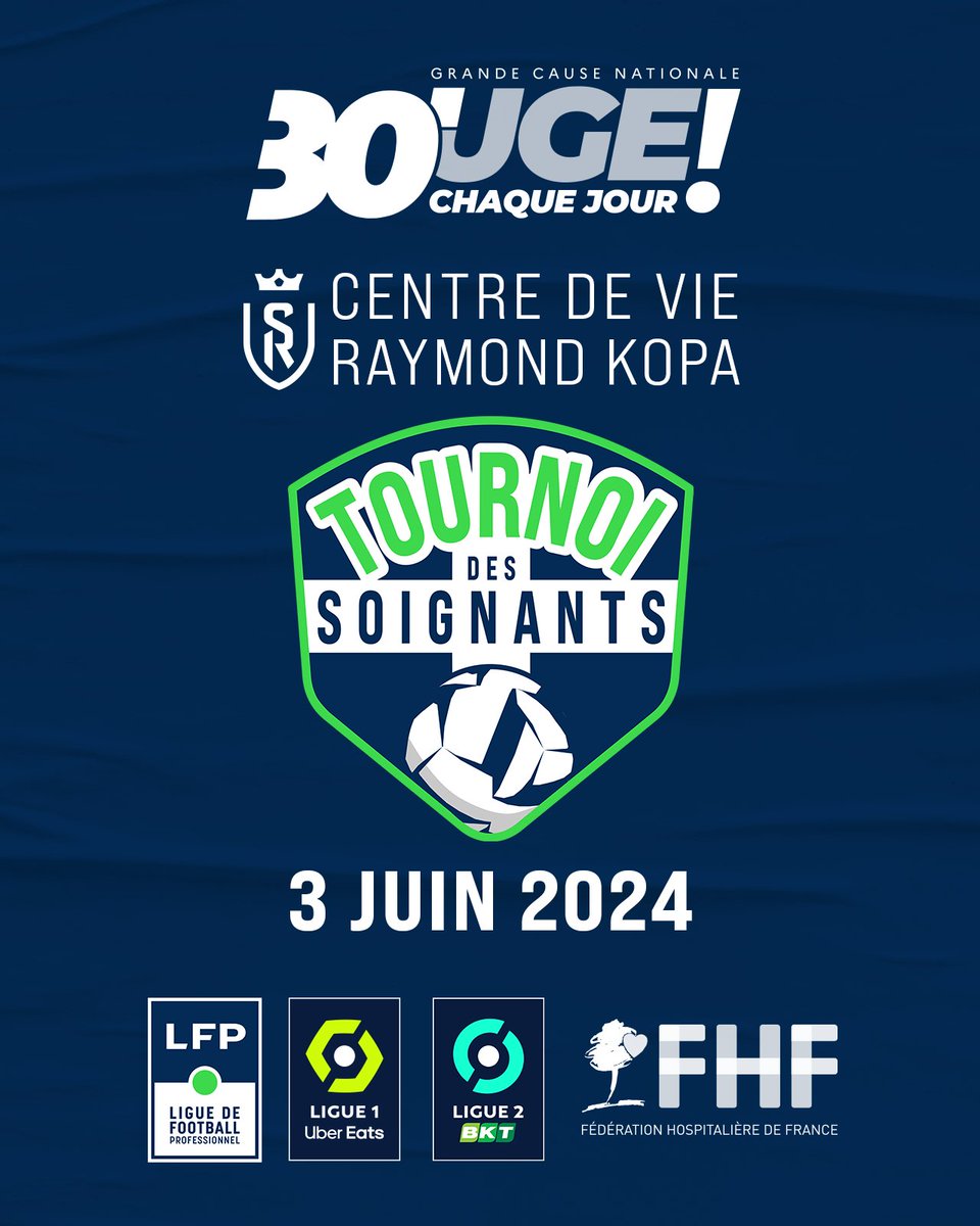 #Communiqué | ⚽️ la FHF et la @LFPfr s'unissent une nouvelle fois pour la 3ème édition du #TournoidesSoignants, le 3 juin au centre d'entraînement du @StadeDeReims 🤝 Une édition labellisée Grande Cause Nationale 2024 ✅ ➡️ fhf.fr/actualites/art…