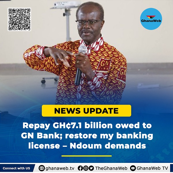 Founder and Chief Executive Officer of Groupe Ndoum, Dr. Paa Kwesi Nduom, is demanding that the government settle a debt of GH¢7.1 billion owed to his defunct GN Bank.

ghanaweb.com/GhanaHomePage/…