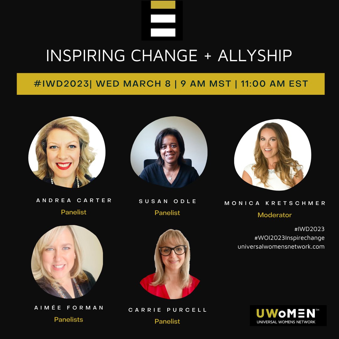 Inspiring Change for Equality Join our esteemed panel with Andrea Carter, Susan Odle, Aimee Foreman and Carrie Purcell who share their perspectives on the barriers, successes and roles our allies play to SupportHER on IWD. View the replay: youtu.be/nB1e1AM63_o #IWD2023
