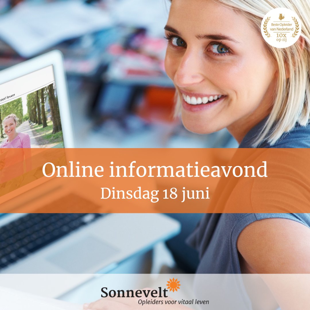We hebben weer een succesvolle Open dag achter de rug! Heb je die helaas gemist? Dinsdag 18 juni organiseren we een online informatieavond voor al je vragen over Sonnevelt en onze opleidingen. bit.ly/4bvO4Ph
#sonnevelt #vitaalleven #vitaliteit