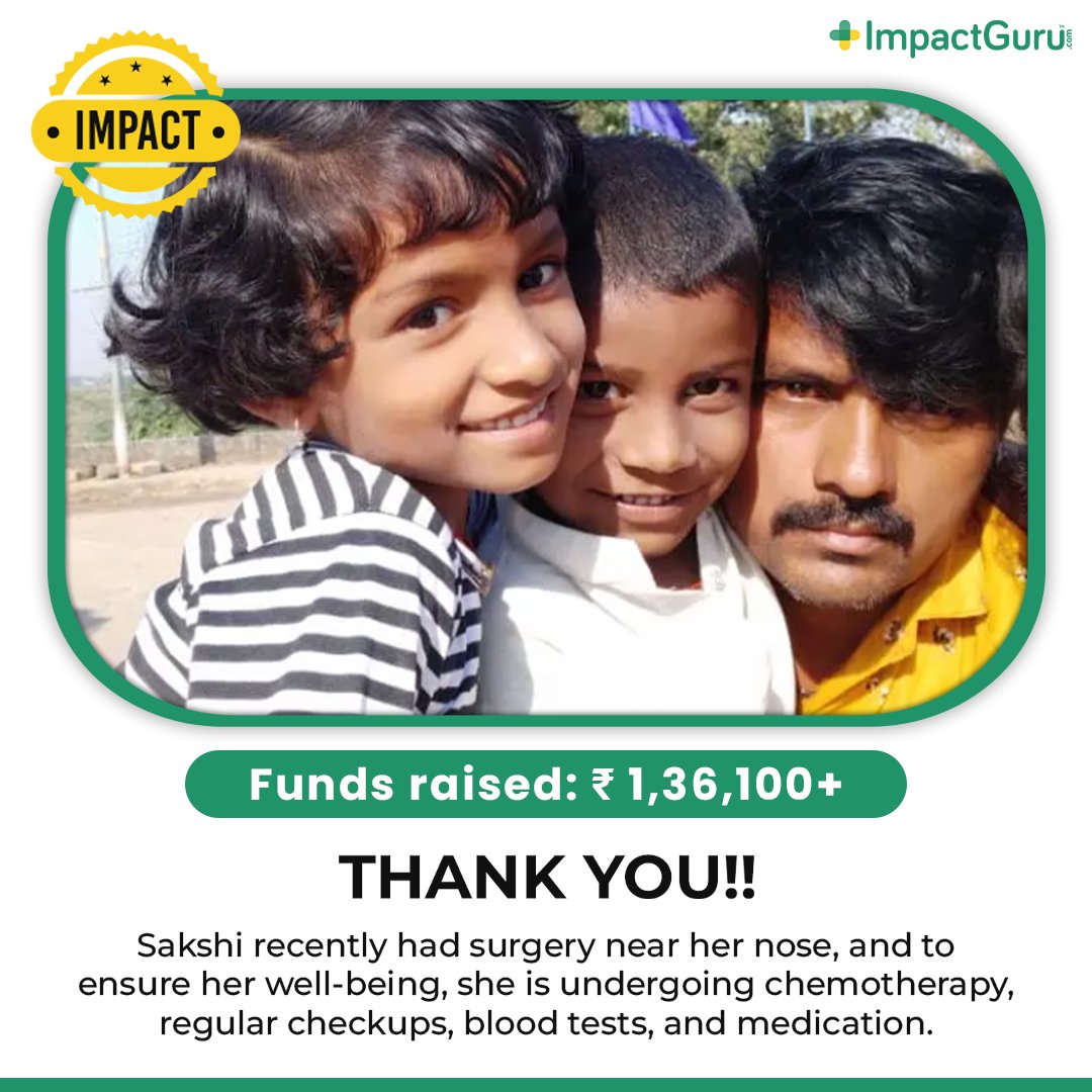 From fighting #BoneCancer to enduring it bravely, you became Sakshi’s guardian angel! Thank you for proving it again that all it takes is a kind heart to be there for someone in need💛 #ImpactGuru #Milestone #FightCancer