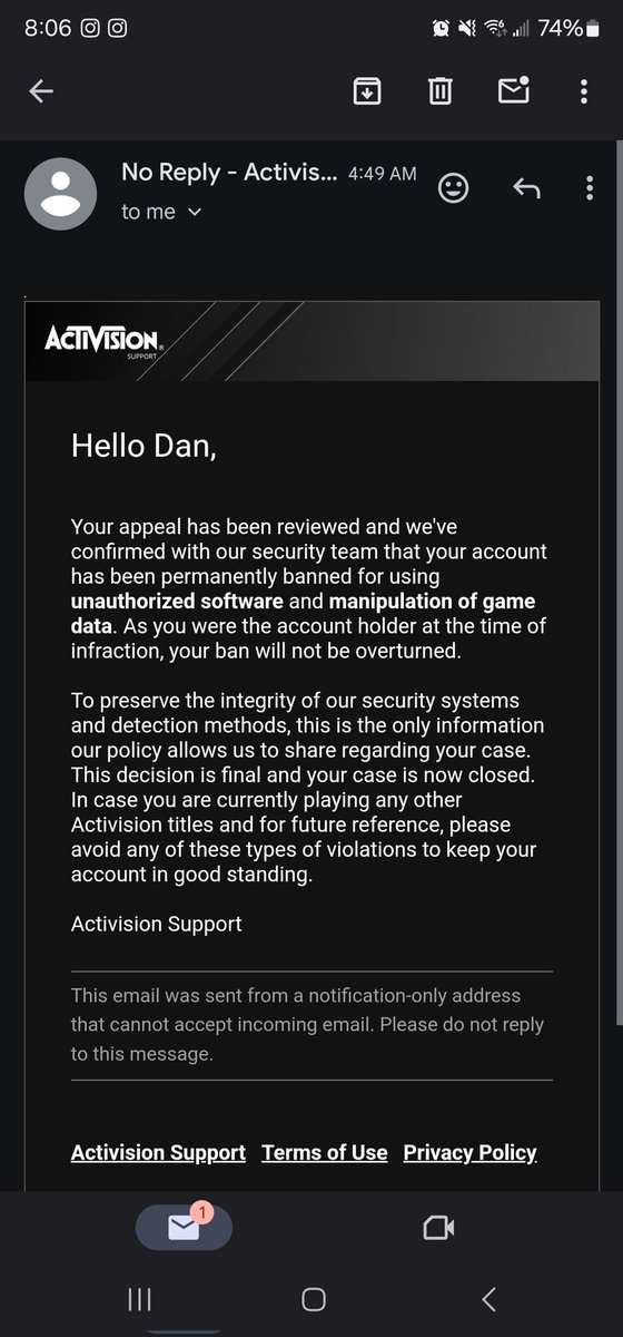 danmurica's tweet photo. @ATVIAssist I'm an Xbox gamer with 14 years of Call of Duty online gaming. I've never once modded or cheated in your games. Please,  please is there a way to overturn this??? I'm beyond frustrated, and infuriated. And there are thousands of similar cases out there. https://t.co/QGLgpYyivd