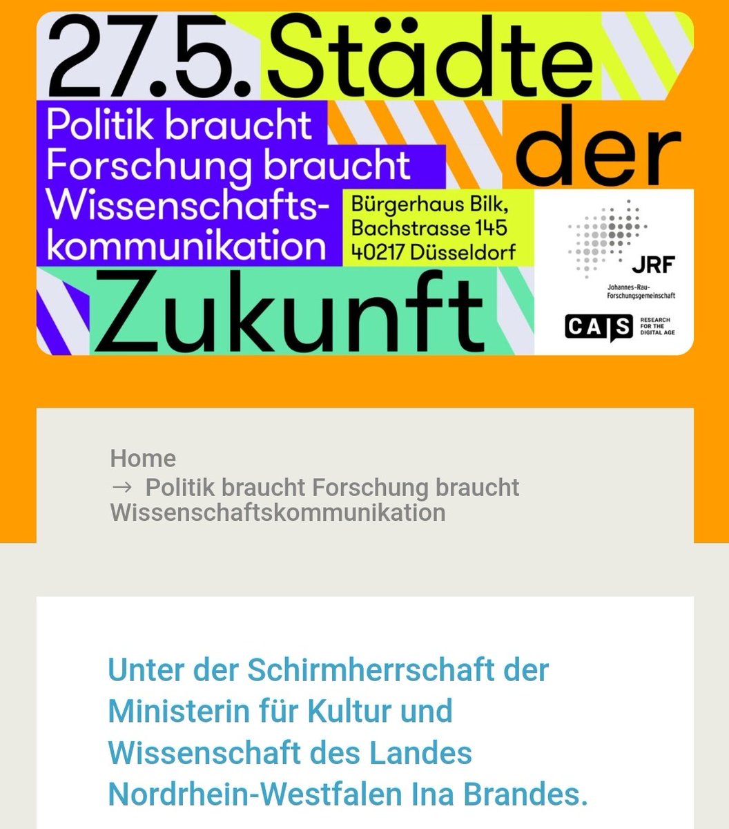 Heute zu Gast im Bürgerhaus Bilk zum Thema #Wissenschaftskommunikation zum Thema 'Städte der Zukunft' und mehr. Danke @CAISnrw & @JRF_NRW für die Einladung und Orga. Wir sind gespannt.